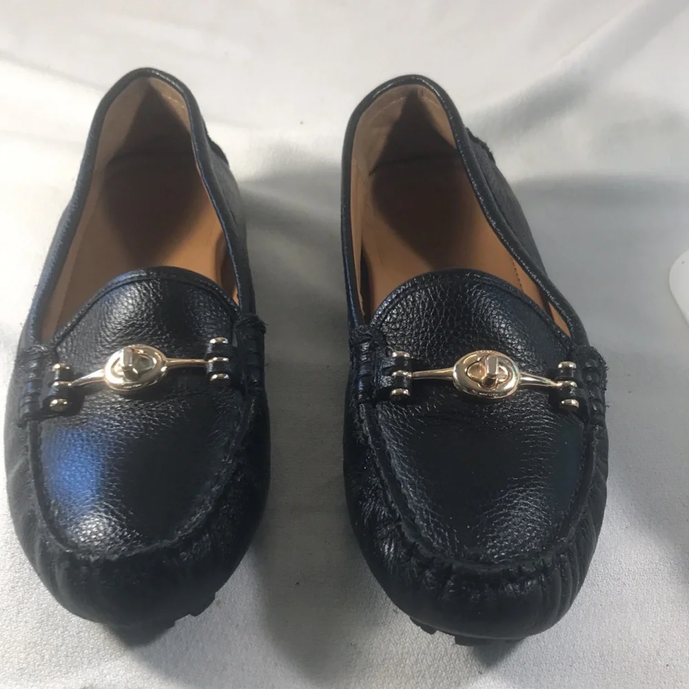 Coach Women’s Arlene Black Pebbled Leather Turn Lock Driving Loafers Size 8B